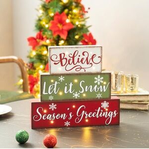 Holiday Light-Up Sign Set - Red, Green, White